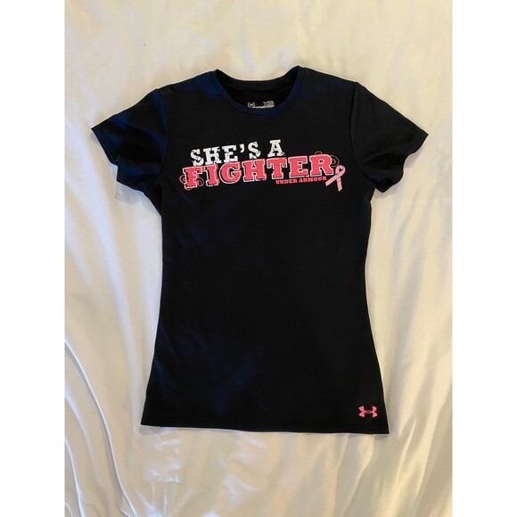 Under Armour T Shirt Size XS Top Womens  Dry Fit Black Breast Cancer Shirt - Picture 8 of 9